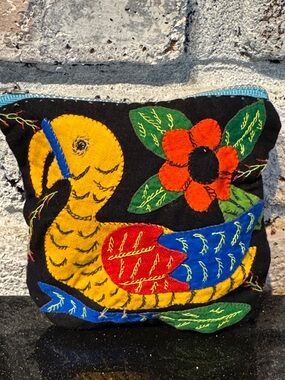 Vintage Peruvian Colorful Bird Embroidered Pouch